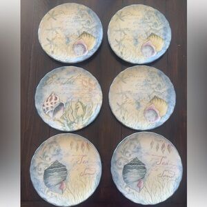 6 Cracker Barrel Coastal Susan Winget Design 8” Salad Dessert Plates Set 6 New